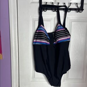 Black Pink and Blue One Piece Swimsuit